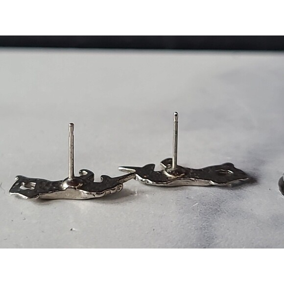 Unicorn Faux Turquoise Silver Tone Stud Earrings Vintage - Picture 8 of 10